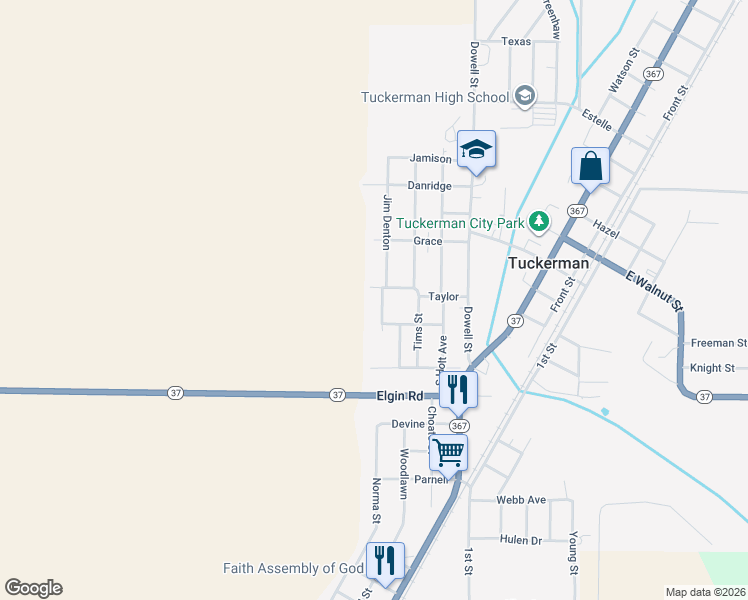 map of restaurants, bars, coffee shops, grocery stores, and more near 202 Jim Denton in Tuckerman