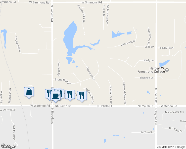 map of restaurants, bars, coffee shops, grocery stores, and more near 601 Stone Bridge in Edmond