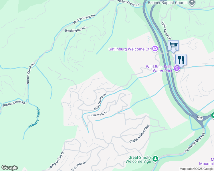 map of restaurants, bars, coffee shops, grocery stores, and more near 534 Greenbriar Lane in Gatlinburg