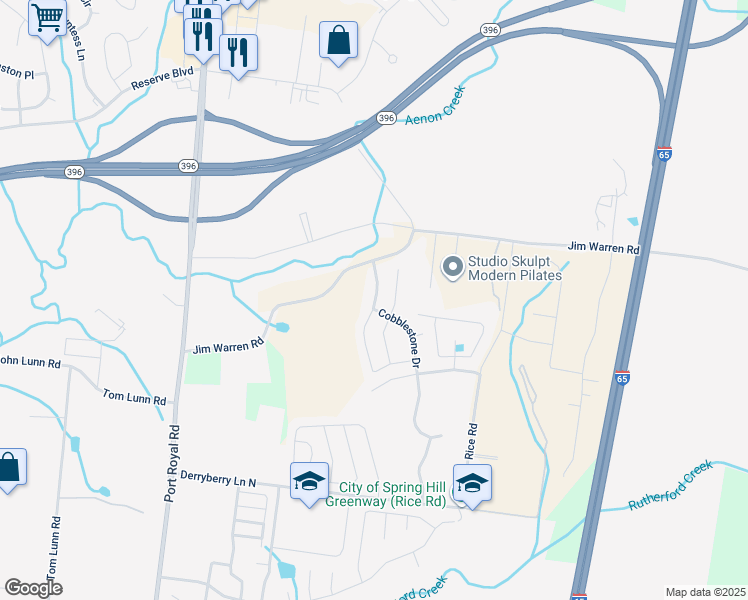 map of restaurants, bars, coffee shops, grocery stores, and more near 1008 Timber Valley Way in Spring Hill