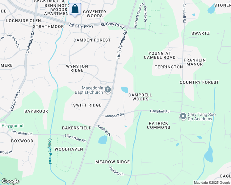 map of restaurants, bars, coffee shops, grocery stores, and more near 7025 Holly Springs Road in Raleigh