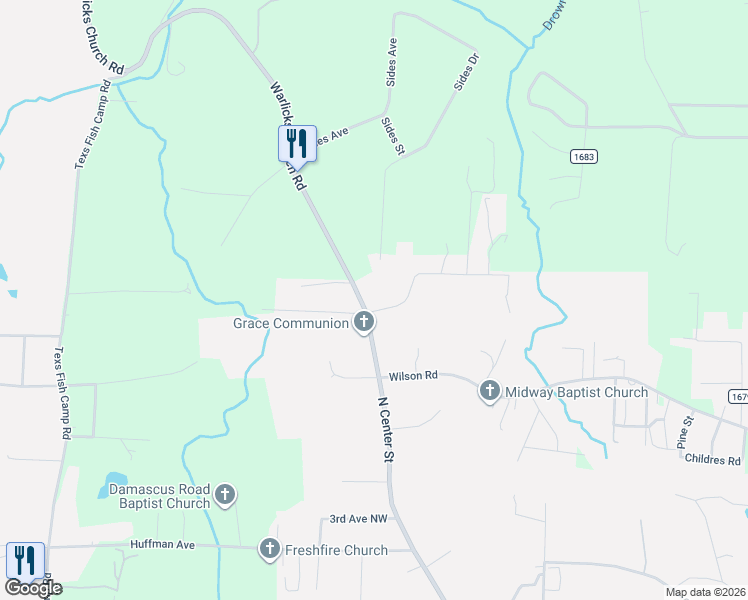 map of restaurants, bars, coffee shops, grocery stores, and more near 3395 Warlicks Church Road in Connelly Springs