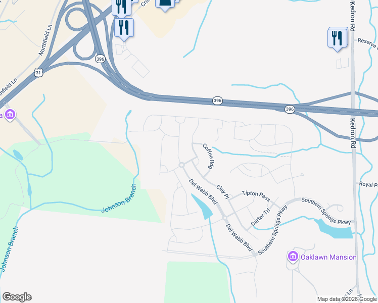 map of restaurants, bars, coffee shops, grocery stores, and more near 1115 Davidson Walk in Spring Hill