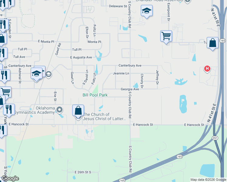 map of restaurants, bars, coffee shops, grocery stores, and more near 3311 Georgia Avenue in Muskogee