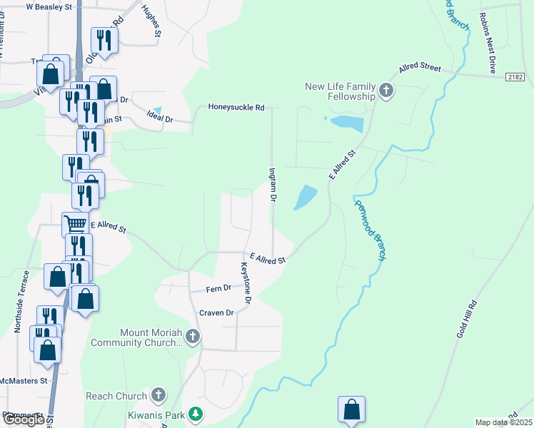 map of restaurants, bars, coffee shops, grocery stores, and more near 1081 Ingram Drive in Asheboro