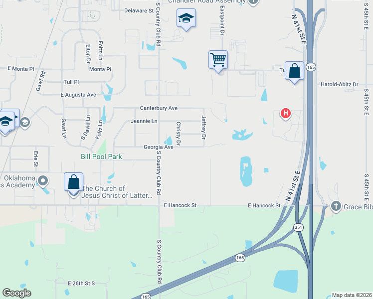 map of restaurants, bars, coffee shops, grocery stores, and more near 3603 Georgia Avenue in Muskogee