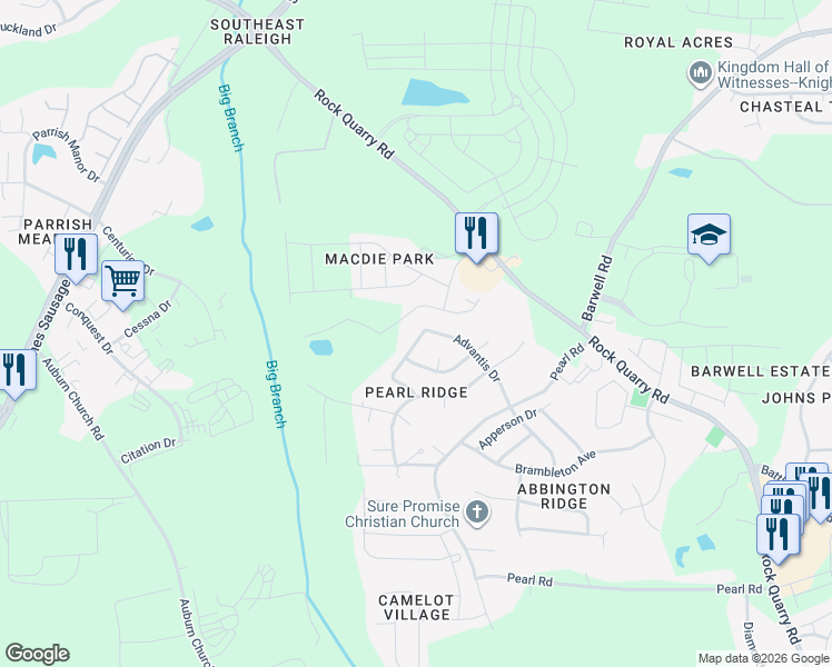 map of restaurants, bars, coffee shops, grocery stores, and more near 4004 Mindspring Drive in Raleigh