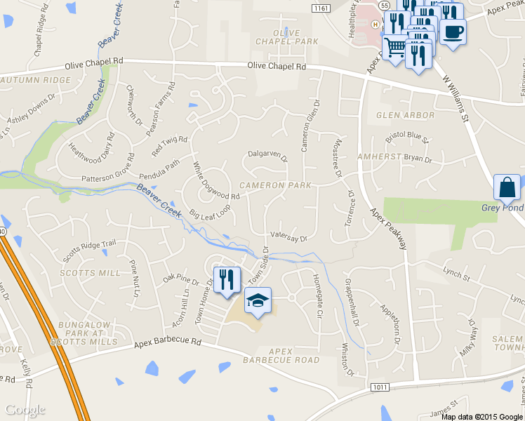 map of restaurants, bars, coffee shops, grocery stores, and more near 101 Kylesku Ct in Apex