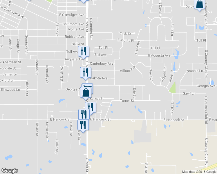 map of restaurants, bars, coffee shops, grocery stores, and more near 2517 Georgia Avenue in Muskogee