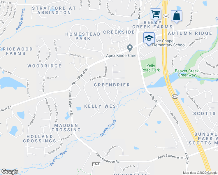 map of restaurants, bars, coffee shops, grocery stores, and more near 102 Fallon Court in Apex