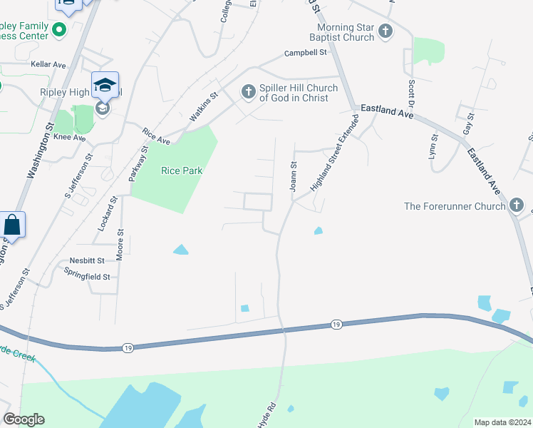 map of restaurants, bars, coffee shops, grocery stores, and more near 10 Trey Lane in Ripley