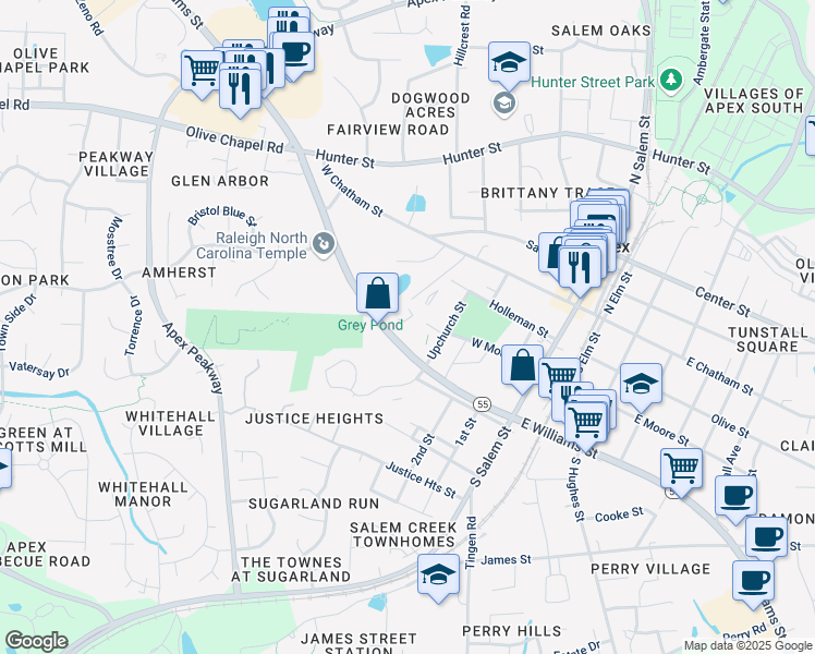 map of restaurants, bars, coffee shops, grocery stores, and more near 410 West Williams Street in Apex