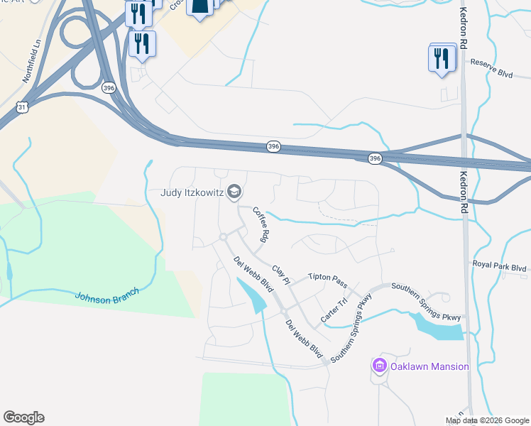 map of restaurants, bars, coffee shops, grocery stores, and more near 1023 Coffee Ridge in Spring Hill