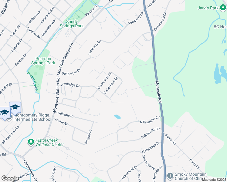 map of restaurants, bars, coffee shops, grocery stores, and more near 1313 Carowinds Circle in Maryville