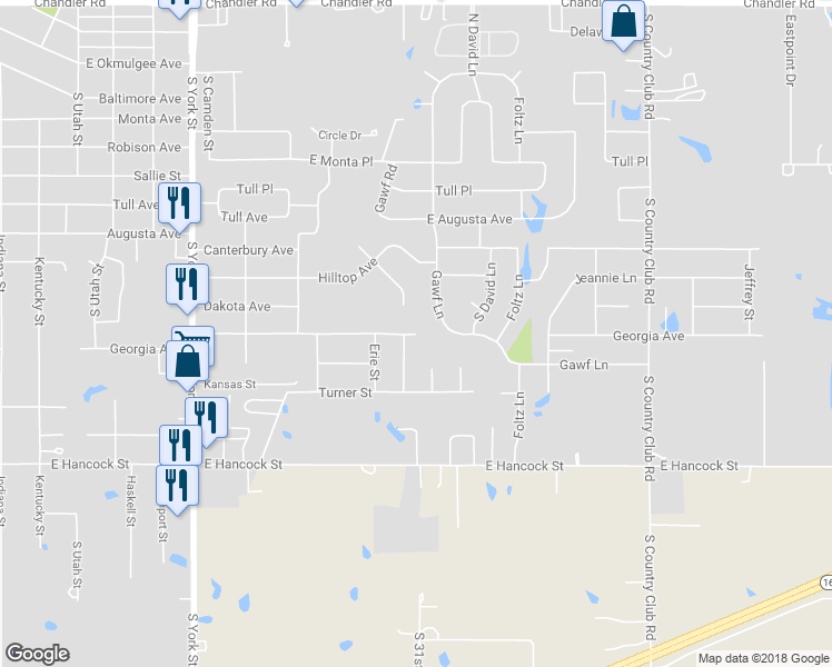 map of restaurants, bars, coffee shops, grocery stores, and more near 2904 Georgia Avenue in Muskogee