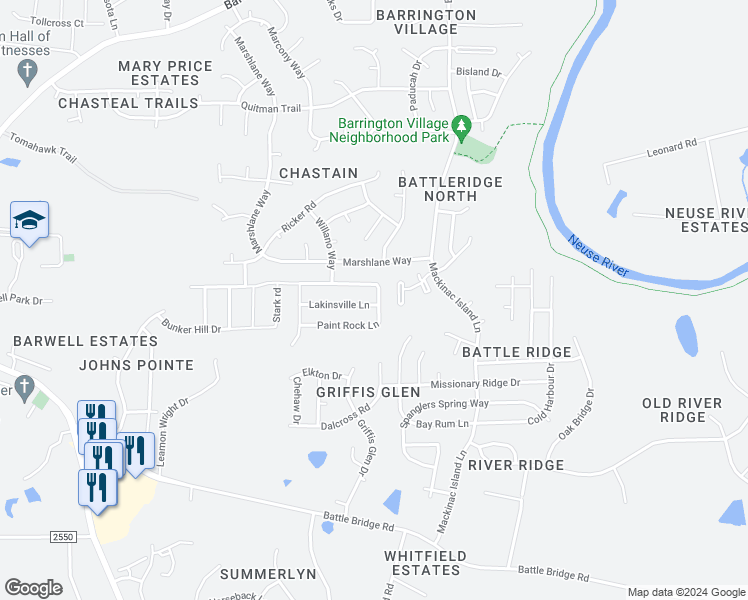map of restaurants, bars, coffee shops, grocery stores, and more near 6861 Lakinsville Lane in Raleigh