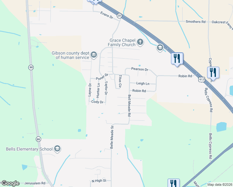 map of restaurants, bars, coffee shops, grocery stores, and more near 82 West Tracy Street in Bells