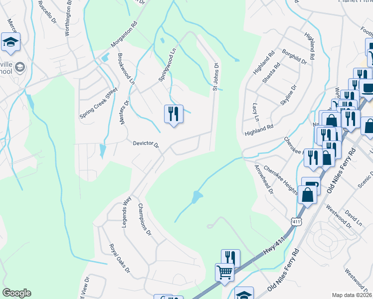 map of restaurants, bars, coffee shops, grocery stores, and more near 811 Royal View Drive in Maryville