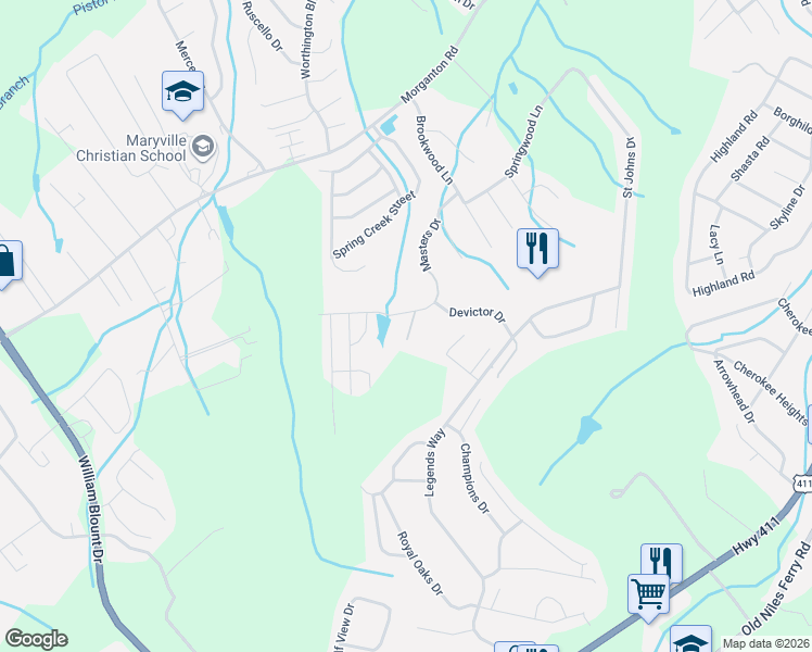 map of restaurants, bars, coffee shops, grocery stores, and more near 811 Stetson Drive in Maryville