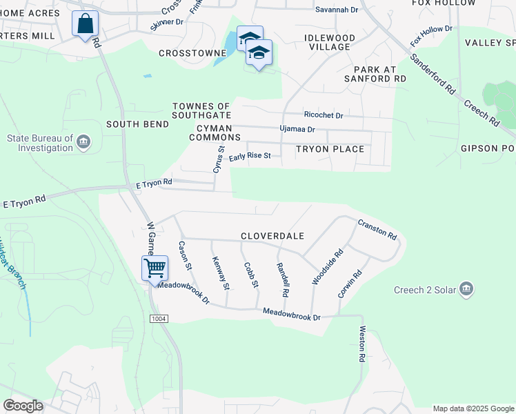 map of restaurants, bars, coffee shops, grocery stores, and more near 1209 Northview Street in Garner