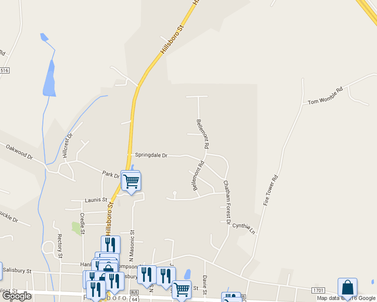 map of restaurants, bars, coffee shops, grocery stores, and more near 178 Fox Chapel Lane in Pittsboro