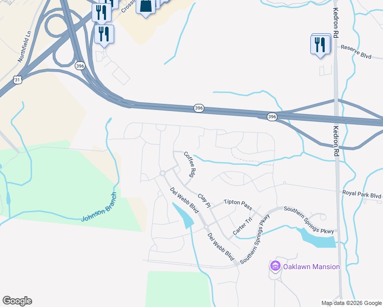 map of restaurants, bars, coffee shops, grocery stores, and more near 1023 Coffee Ridge in Spring Hill