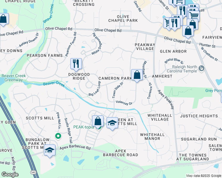 map of restaurants, bars, coffee shops, grocery stores, and more near 101 Kylesku Court in Apex