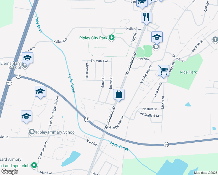 map of restaurants, bars, coffee shops, grocery stores, and more near 325 Sherrin Drive in Ripley