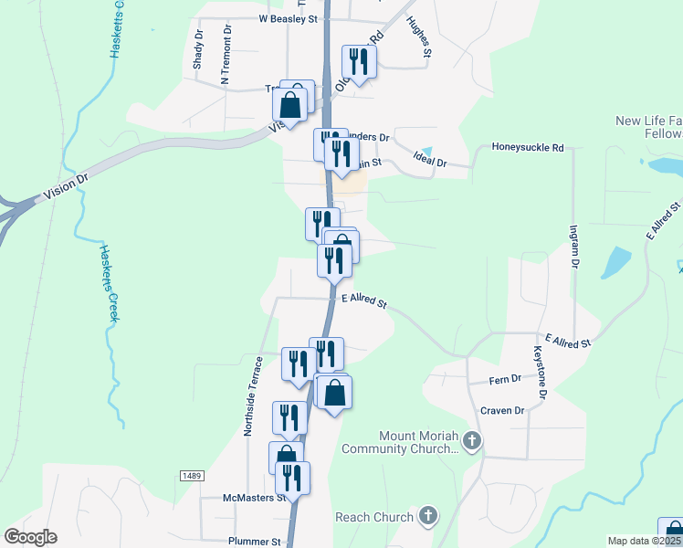 map of restaurants, bars, coffee shops, grocery stores, and more near 1338 North Fayetteville Street in Asheboro