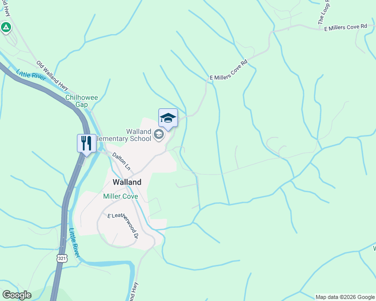 map of restaurants, bars, coffee shops, grocery stores, and more near 315 Martin Valley Road in Walland