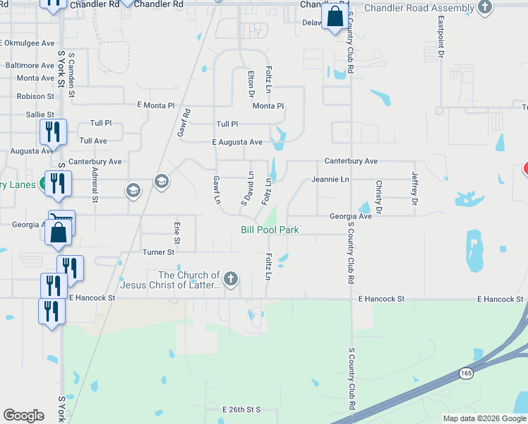 map of restaurants, bars, coffee shops, grocery stores, and more near 706 Foltz Lane in Muskogee