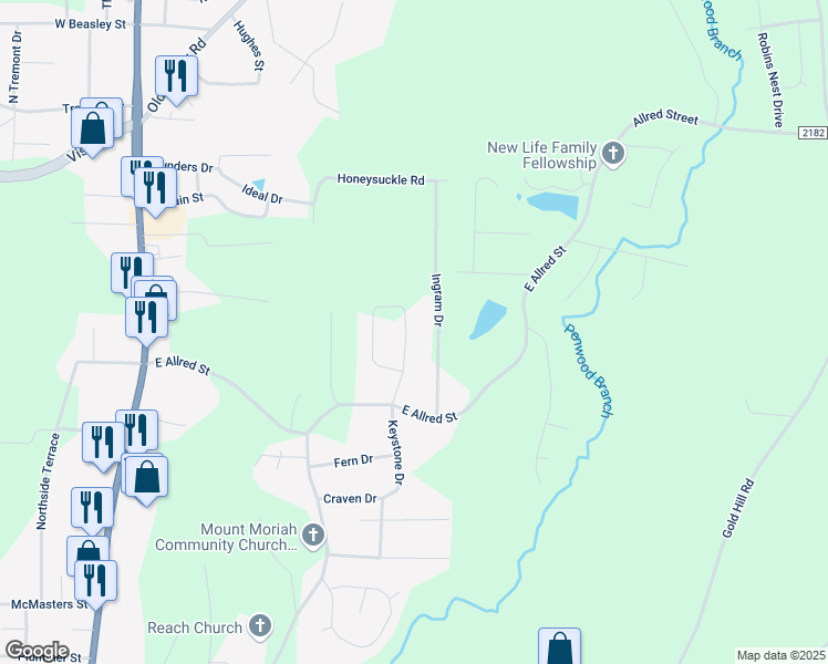 map of restaurants, bars, coffee shops, grocery stores, and more near 1081 Ingram Drive in Asheboro