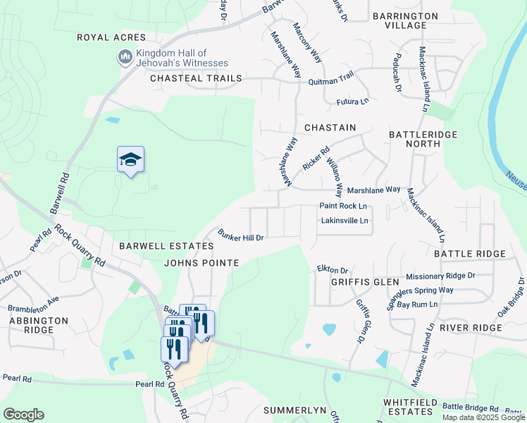 map of restaurants, bars, coffee shops, grocery stores, and more near 3700 Madeline Way in Raleigh