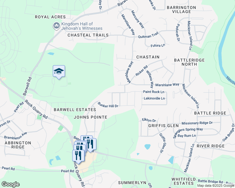 map of restaurants, bars, coffee shops, grocery stores, and more near 3700 Madeline Way in Raleigh