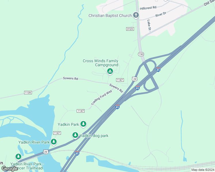 map of restaurants, bars, coffee shops, grocery stores, and more near 159 Sowers Road in Linwood