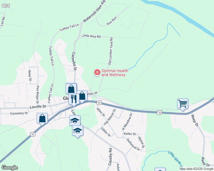 map of restaurants, bars, coffee shops, grocery stores, and more near 814 Pitts Street in Morganton
