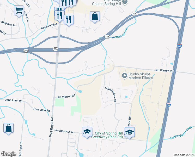 map of restaurants, bars, coffee shops, grocery stores, and more near 1008 Timber Valley Way in Spring Hill