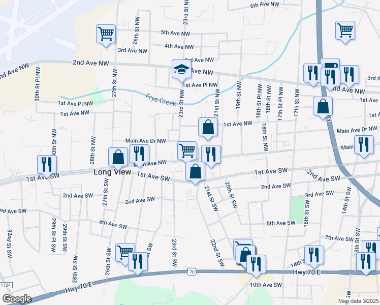 map of restaurants, bars, coffee shops, grocery stores, and more near 2201-2299 Main Avenue Place Northwest in Hickory