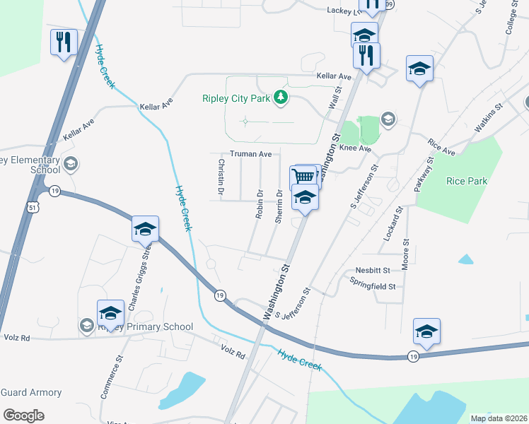 map of restaurants, bars, coffee shops, grocery stores, and more near 325 Sherrin Drive in Ripley