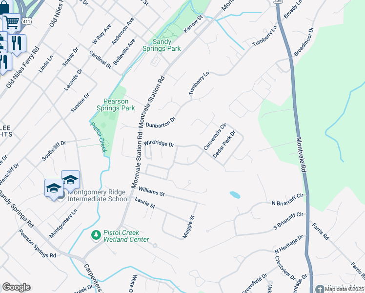 map of restaurants, bars, coffee shops, grocery stores, and more near 1008 Windridge Drive in Maryville