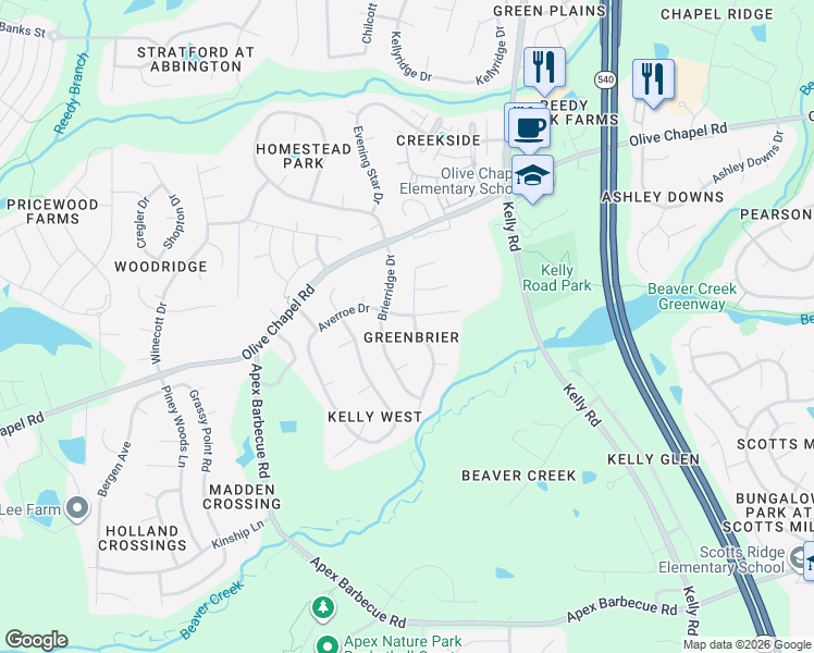 map of restaurants, bars, coffee shops, grocery stores, and more near in Apex