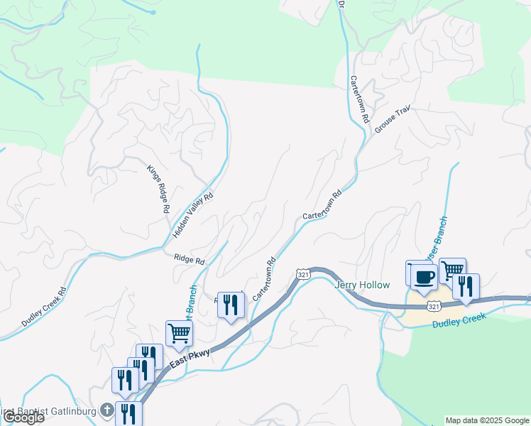 map of restaurants, bars, coffee shops, grocery stores, and more near 742 Park Vista Way in Gatlinburg