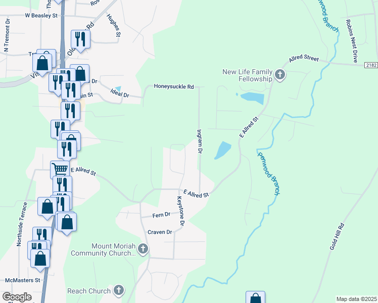 map of restaurants, bars, coffee shops, grocery stores, and more near 1252 Harvest Circle in Asheboro