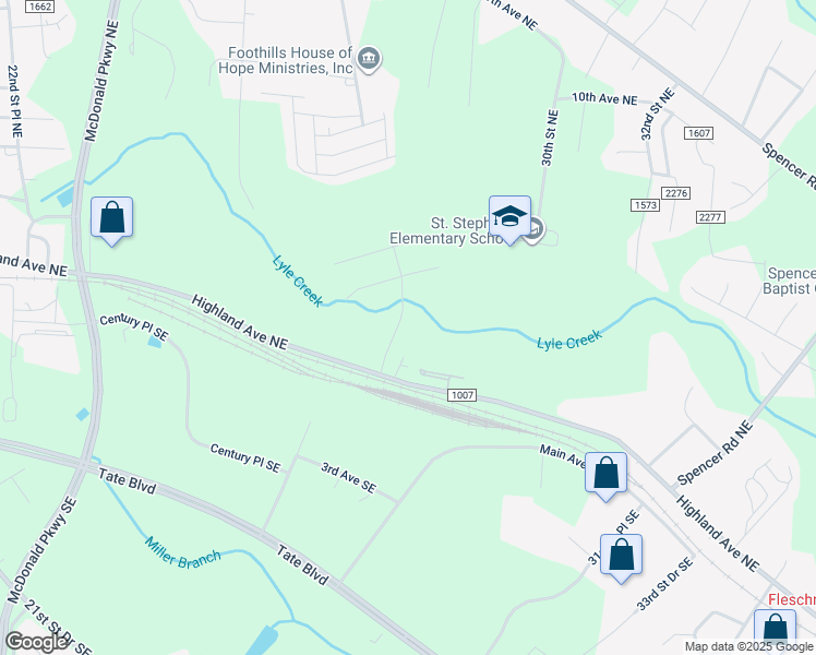 map of restaurants, bars, coffee shops, grocery stores, and more near 426 27th Street Drive Northeast in Hickory