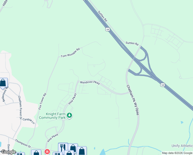 map of restaurants, bars, coffee shops, grocery stores, and more near 178 Circle City Way in Pittsboro