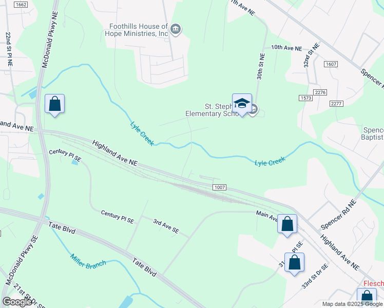 map of restaurants, bars, coffee shops, grocery stores, and more near 426 27th Street Drive Northeast in Hickory