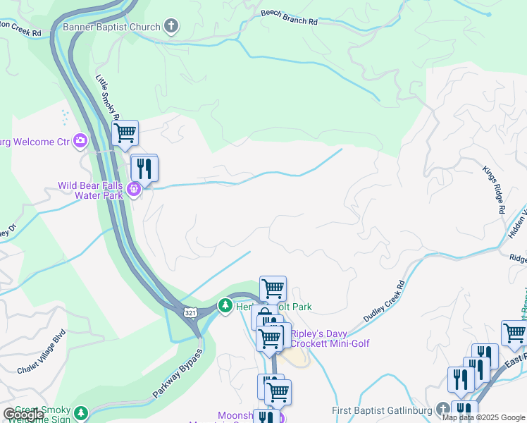 map of restaurants, bars, coffee shops, grocery stores, and more near 918 Westgate Resorts Road in Gatlinburg