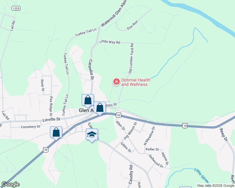 map of restaurants, bars, coffee shops, grocery stores, and more near 192-210 Old Lumber Yard Road in Morganton