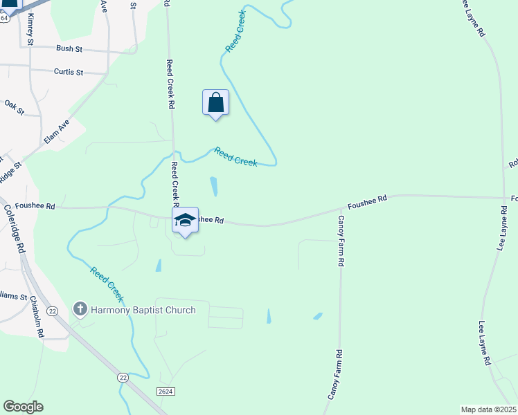 map of restaurants, bars, coffee shops, grocery stores, and more near 5425 Foushee Road in Ramseur