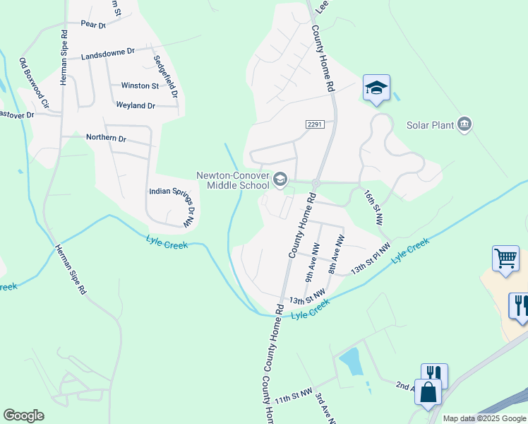 map of restaurants, bars, coffee shops, grocery stores, and more near 873 Northern Drive Northwest in Conover